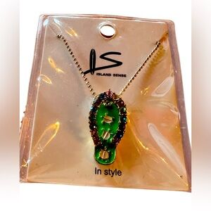Green Flip Flop Pendant Necklace Not Packaged But New